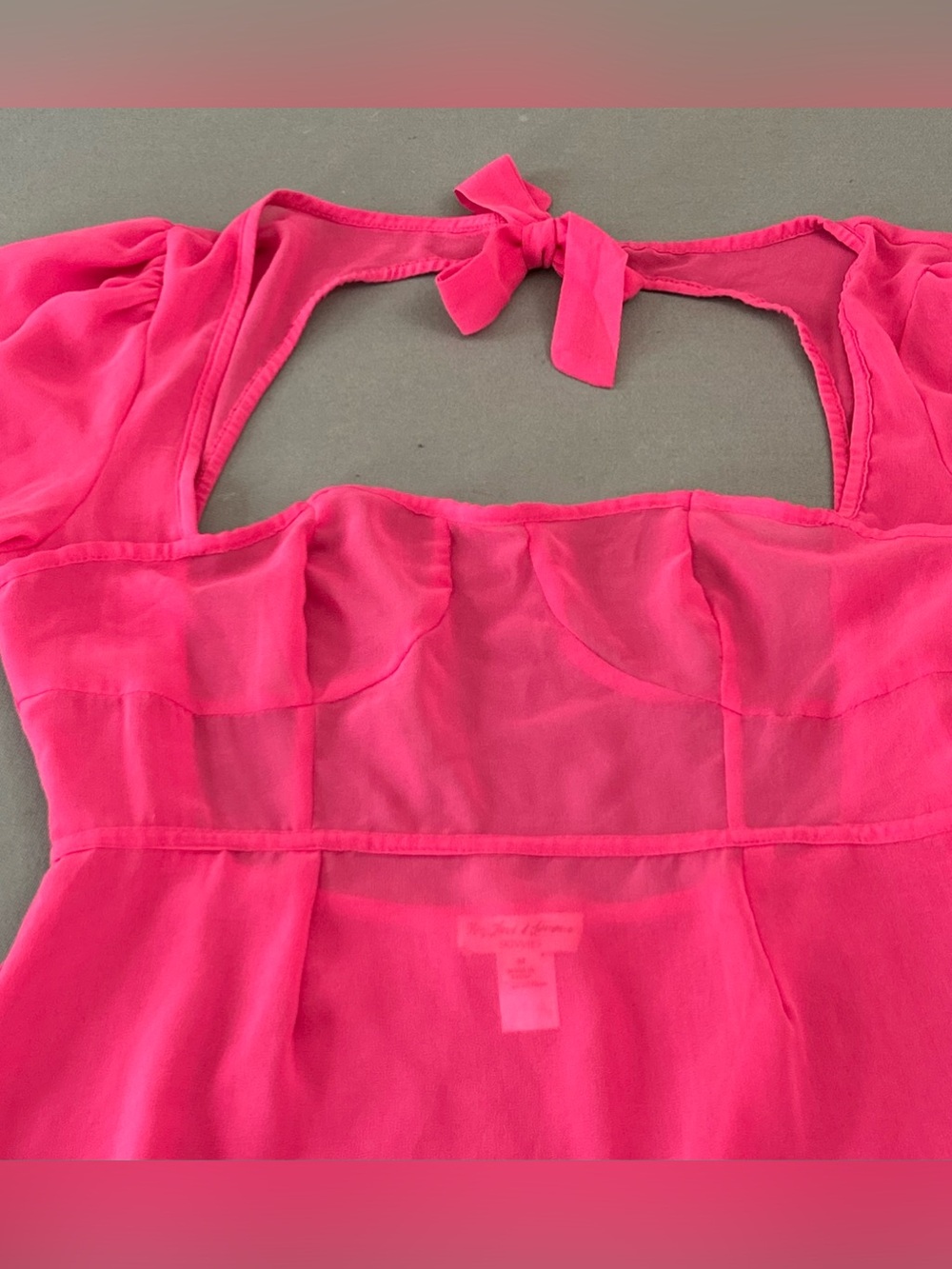 For Love and Lemons Lara Bustier Sheer Short Chemise w/ Puff Sleeves, Open Back - Picture 5 of 16